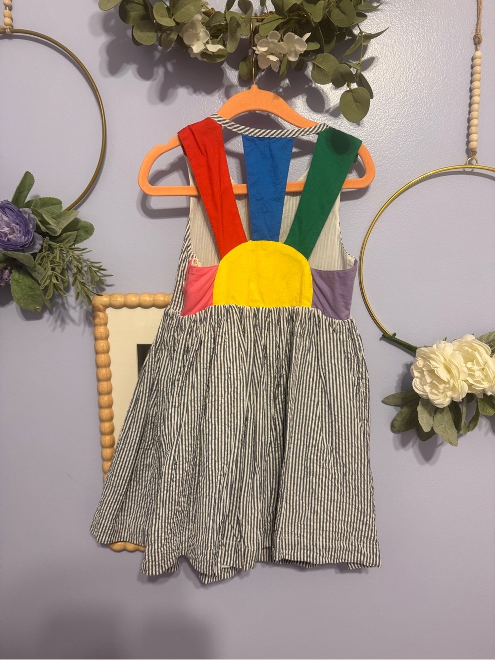 Mini Boden Navy and White Striped Pinafore Dress